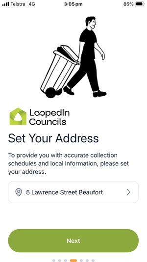 Waaste app screenshot 'Set your address'